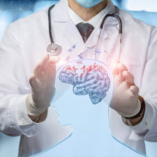 Neuro surgeon with an illustration of the brain